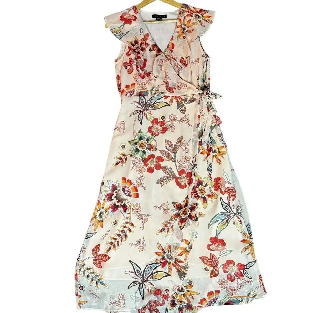 Sanctuary Womens Jolynn Wrap Midi Dress Size 6 Pink Multicolor Floral New Flowy - Picture 2 of 10